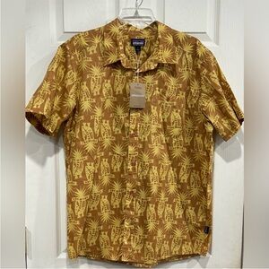Patagonia Men's Large Go To Button Up Shirt Orange Yellow Pattern NWT